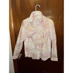 Coldwater Creek Womens White Floral Paisley Button Down Shirt Size Medium